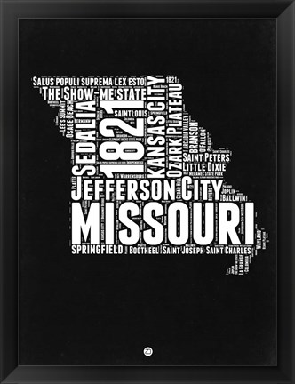 Framed Missouri Black and White Map Print