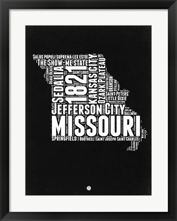 Framed Missouri Black and White Map Print