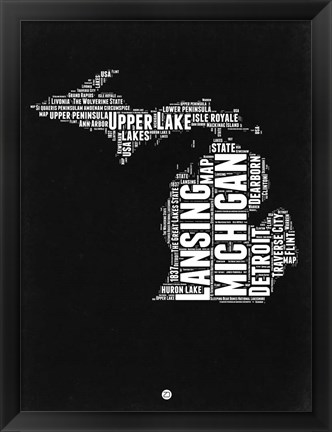 Framed Michigan Black and White Map Print