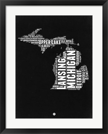 Framed Michigan Black and White Map Print