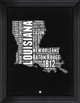 Framed Louisiana Black and White Map Print