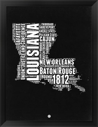 Framed Louisiana Black and White Map Print