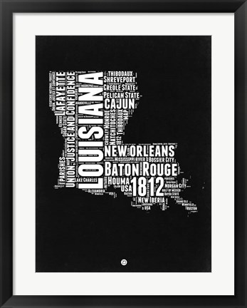 Framed Louisiana Black and White Map Print