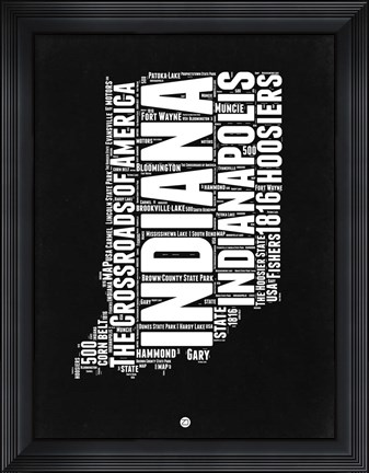 Framed Indiana Black and White Map Print