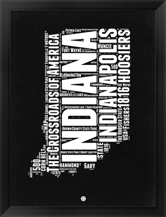 Framed Indiana Black and White Map Print