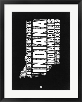 Framed Indiana Black and White Map Print