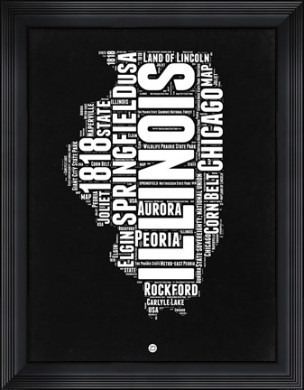 Framed Illinois Black and White Map Print