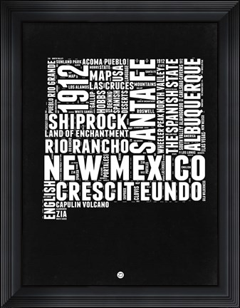 Framed New Mexico Black and White Map Print