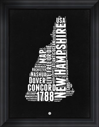 Framed New Hampshire Black and White Map Print