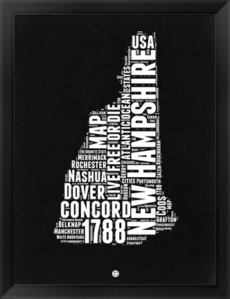 Framed New Hampshire Black and White Map Print