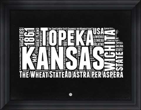 Framed Kansas Black and White Map Print