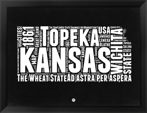 Framed Kansas Black and White Map Print