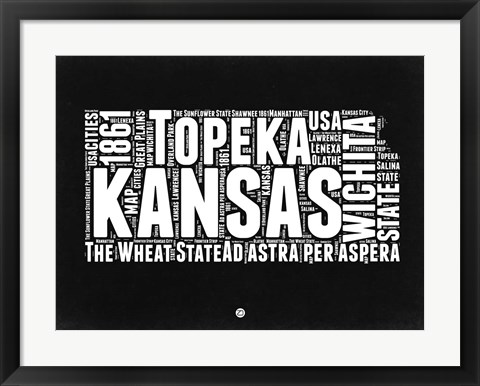 Framed Kansas Black and White Map Print