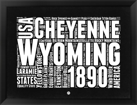 Framed Wyoming Black and White Map Print