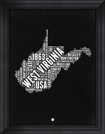 Framed West Virginia Black and White Map Print