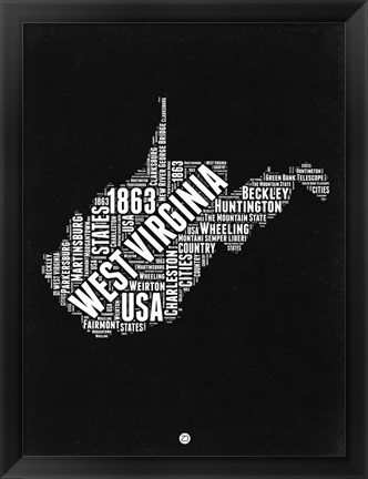 Framed West Virginia Black and White Map Print