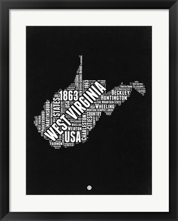 Framed West Virginia Black and White Map Print