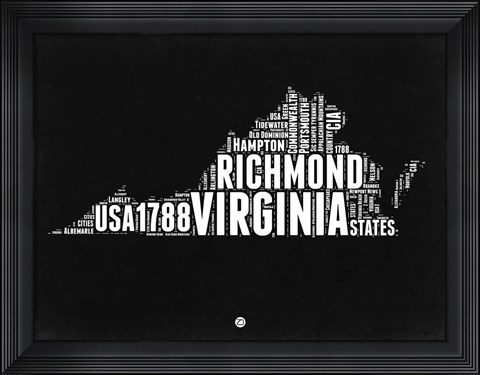 Framed Virginia Black and White Map Print