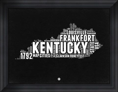 Framed Kentucky Black and White Map Print