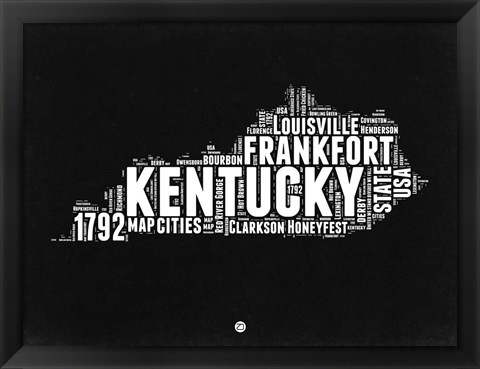 Framed Kentucky Black and White Map Print