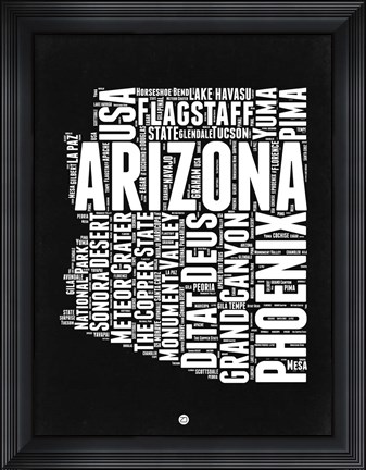 Framed Arizona Black and White Map Print