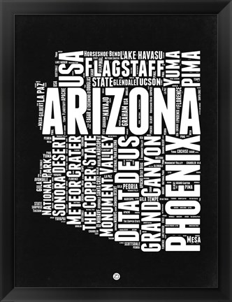 Framed Arizona Black and White Map Print