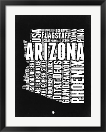 Framed Arizona Black and White Map Print