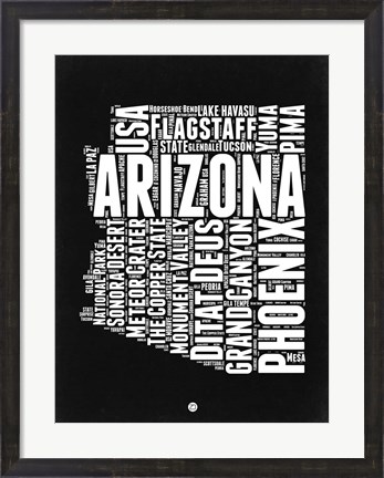 Framed Arizona Black and White Map Print