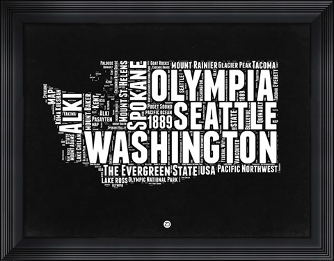 Framed Washington Black and White Map Print