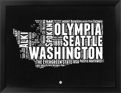 Framed Washington Black and White Map Print