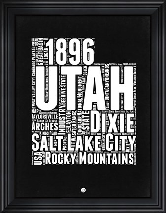Framed Utah Black and White Map Print