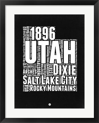 Framed Utah Black and White Map Print