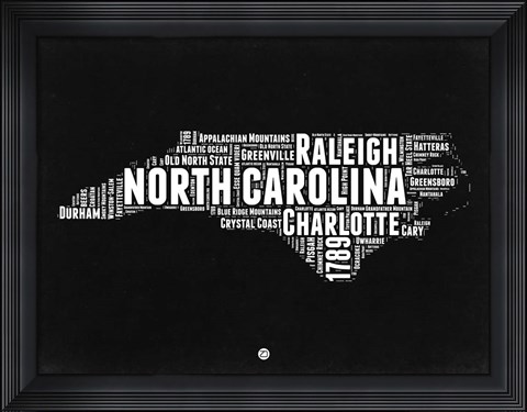 Framed North Carolina Black and White Map Print