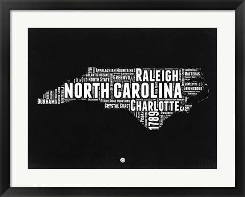 Framed North Carolina Black and White Map Print
