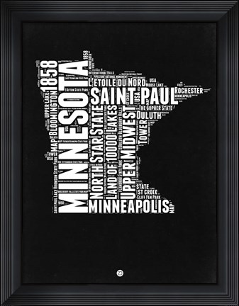 Framed Minnesota Black and White Map Print