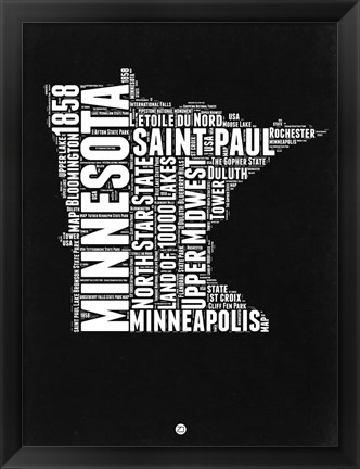 Framed Minnesota Black and White Map Print