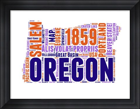Framed Oregon Word Cloud Map Print