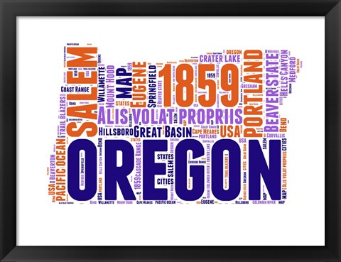 Framed Oregon Word Cloud Map Print