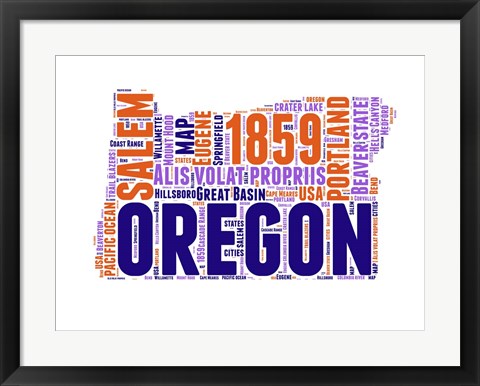 Framed Oregon Word Cloud Map Print