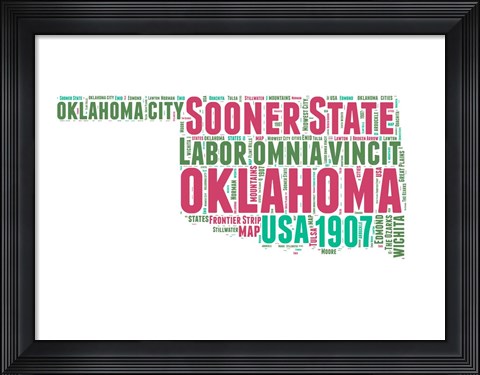 Framed Oklahoma Word Cloud Map Print