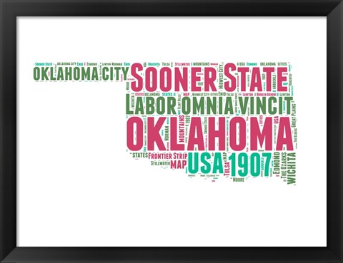 Framed Oklahoma Word Cloud Map Print