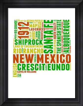 Framed New Mexico Word Cloud Map Print