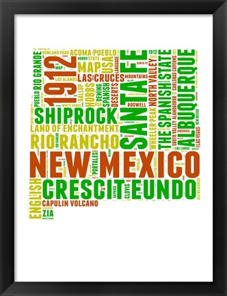 Framed New Mexico Word Cloud Map Print