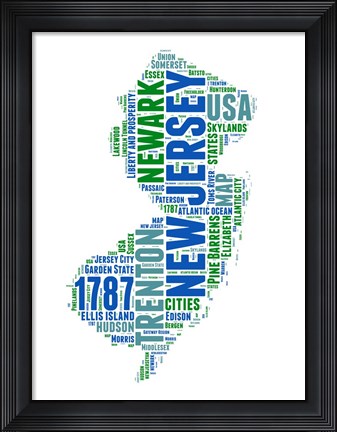 Framed New Jersey Word Cloud Map Print