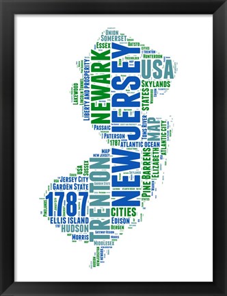 Framed New Jersey Word Cloud Map Print