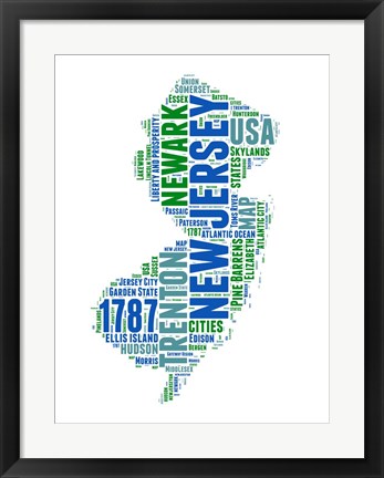 Framed New Jersey Word Cloud Map Print