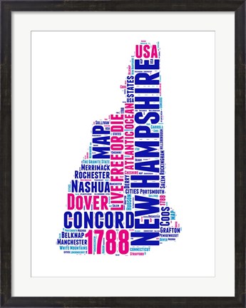 Framed New Hampshire Word Cloud Map Print