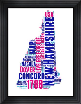 Framed New Hampshire Word Cloud Map Print