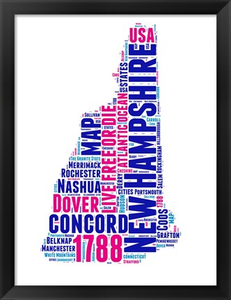 Framed New Hampshire Word Cloud Map Print