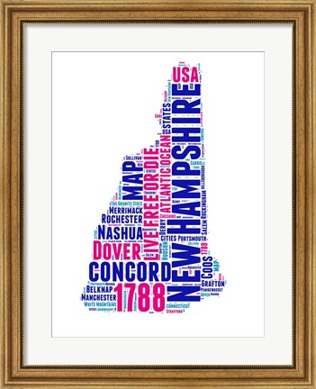 Framed New Hampshire Word Cloud Map Print